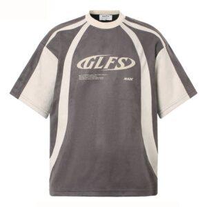 Men's Grey Colorblock Oversized Athletic Graphic Crewneck Streetwear T-Shirt