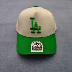 Men's LA Fashion 47Brand Hard Top Letter Duckbill Baseball Cap Beige/Green LA