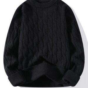 Cable Velvet Solid Color Sweater Black