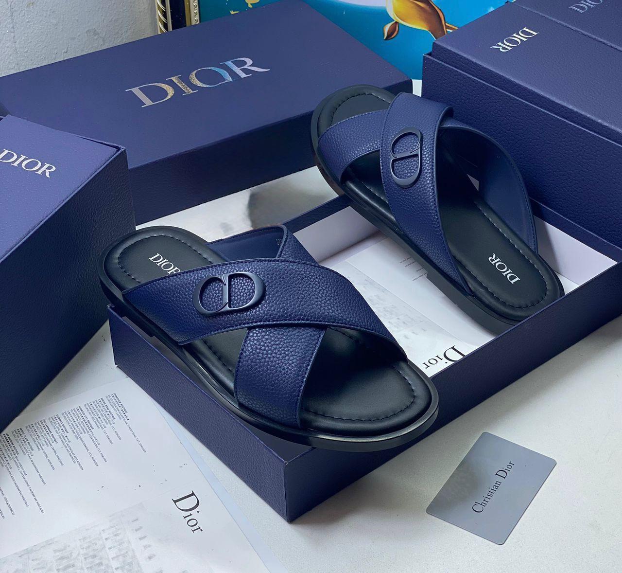 Dior Blue Textured Leather Sandals