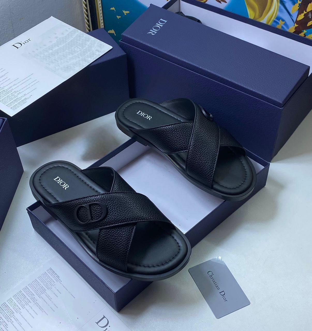 Dior CD Logo Black Leather Sandals