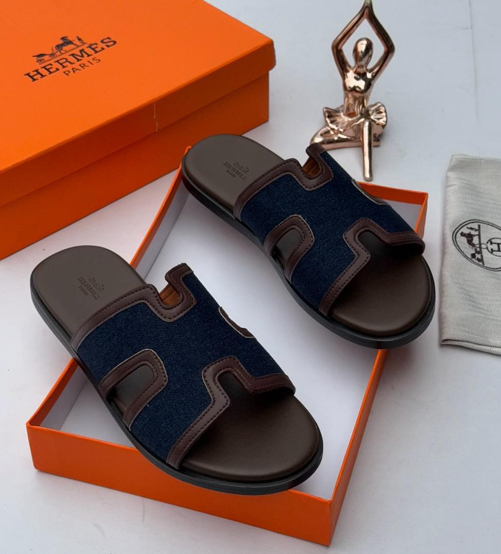Hermès Izmir Denim & Calfskin Sandals