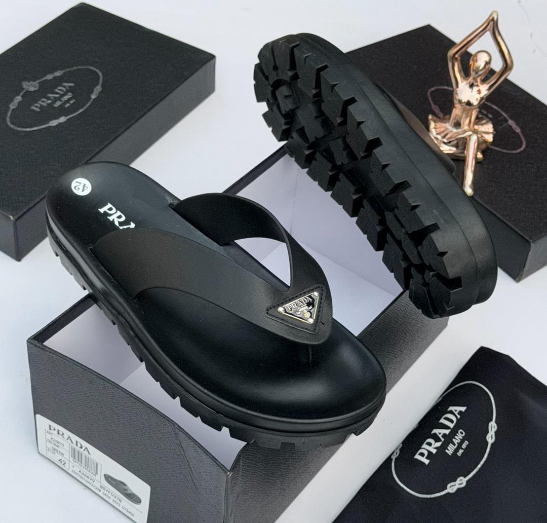 Prada Rubber Thong Sandals with Triangle Logo