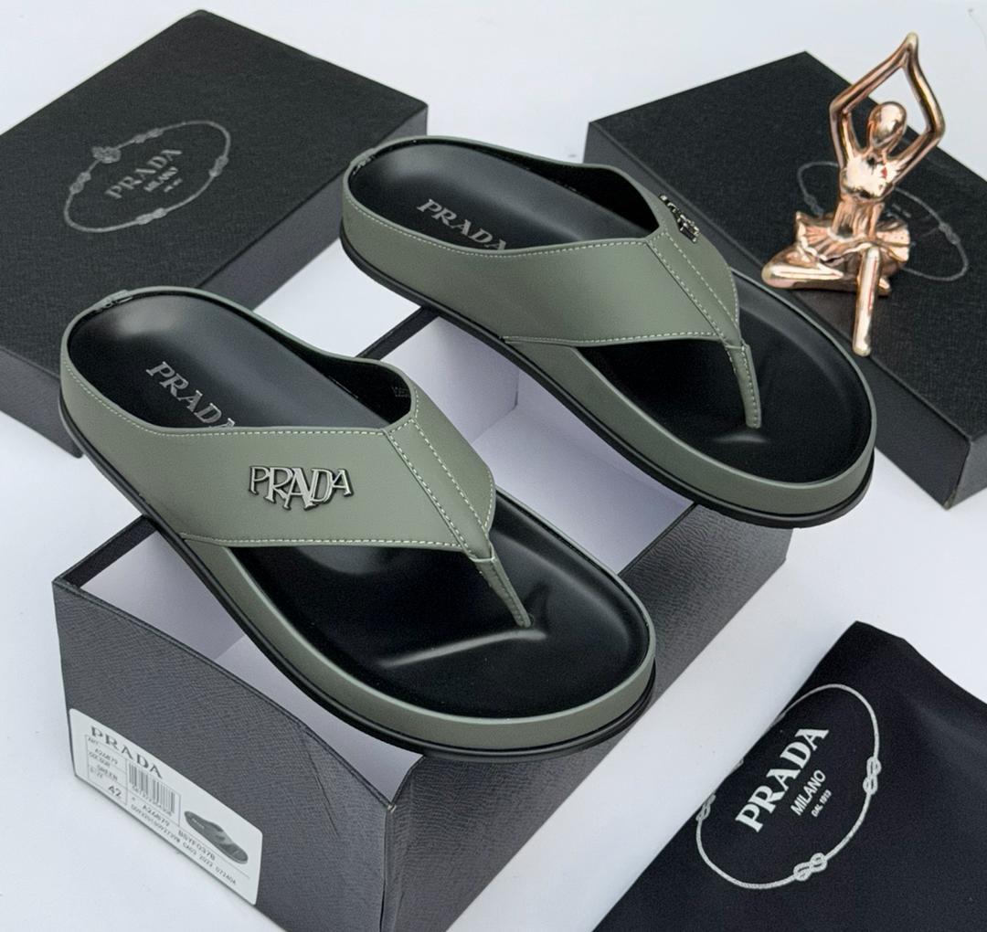 Prada Steel Gray Rubber Thong Slides